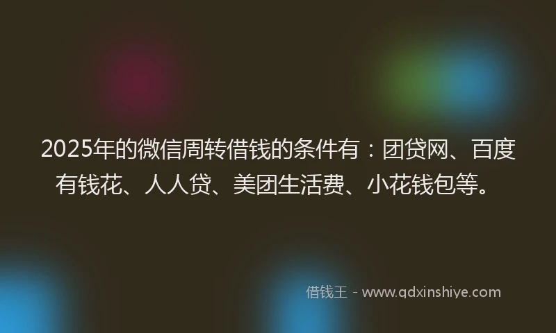 2025年的微信周转借钱的条件有：团贷网、百度有钱花、人人贷、美团生活费、小花钱包等。