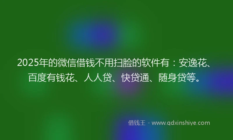 2025年的微信借钱不用扫脸的软件有：安逸花、百度有钱花、人人贷、快贷通、随身贷等。