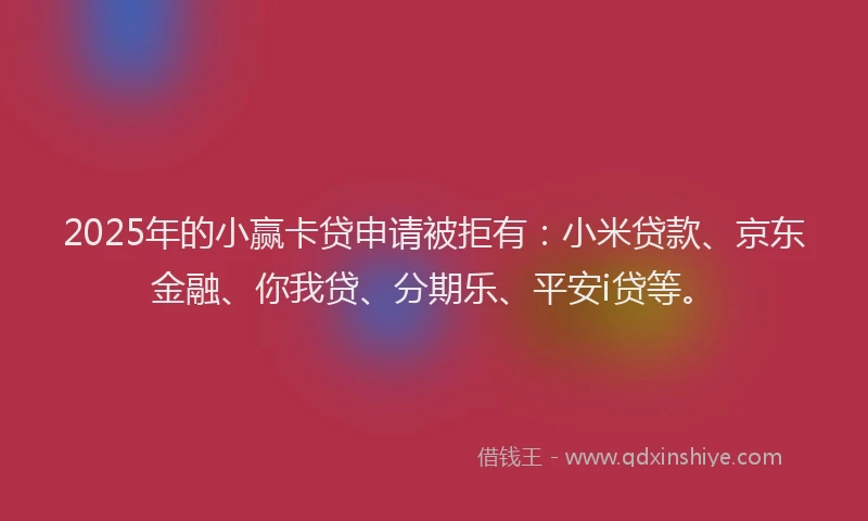 2025年的小赢卡贷申请被拒有：小米贷款、京东金融、你我贷、分期乐、平安i贷等。