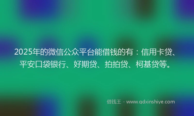 2025年的微信公众平台能借钱的有：信用卡贷、平安口袋银行、好期贷、拍拍贷、柯基贷等。