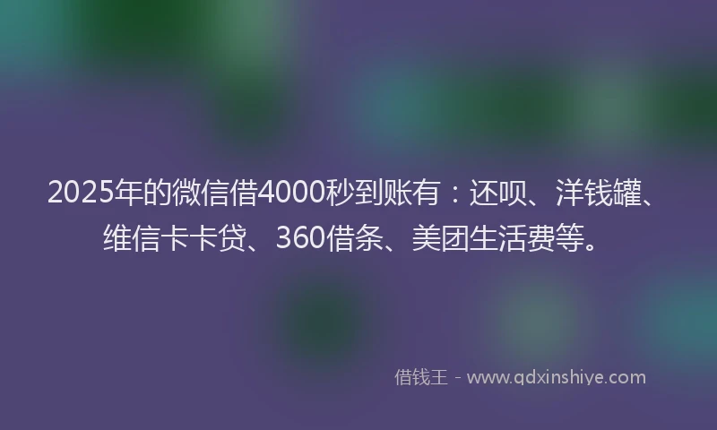 2025年的微信借4000秒到账有：还呗、洋钱罐、维信卡卡贷、360借条、美团生活费等。