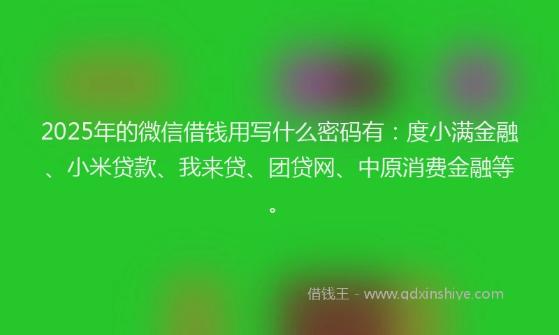 2025年的微信借钱用写什么密码有：度小满金融、小米贷款、我来贷、团贷网、中原消费金融等。