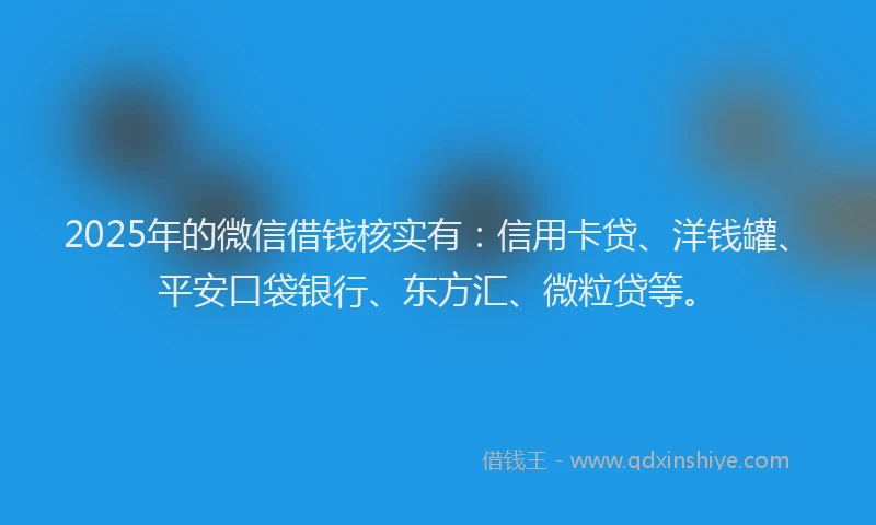 2025年的微信借钱核实有：信用卡贷、洋钱罐、平安口袋银行、东方汇、微粒贷等。