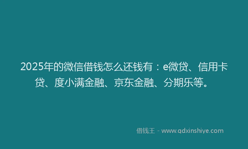 2025年的微信借钱怎么还钱有：e微贷、信用卡贷、度小满金融、京东金融、分期乐等。