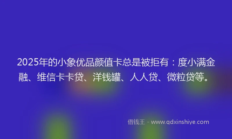 2025年的小象优品颜值卡总是被拒有：度小满金融、维信卡卡贷、洋钱罐、人人贷、微粒贷等。