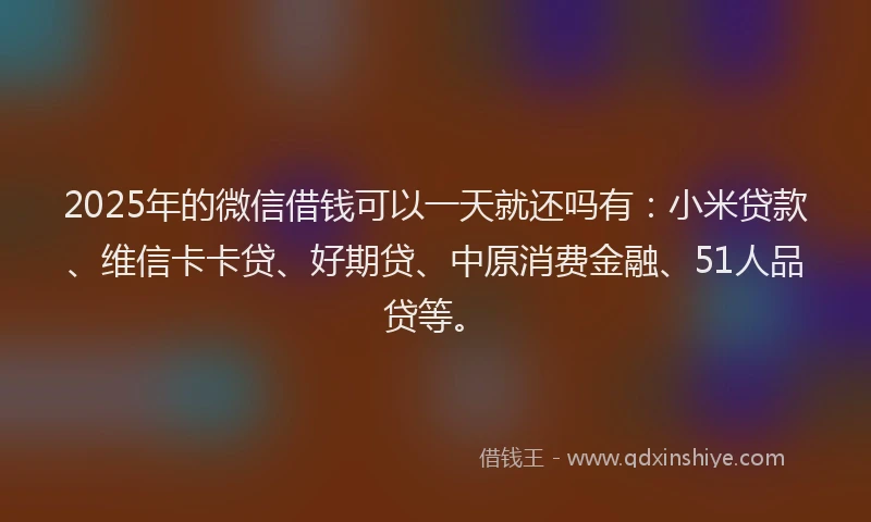 2025年的微信借钱可以一天就还吗有：小米贷款、维信卡卡贷、好期贷、中原消费金融、51人品贷等。