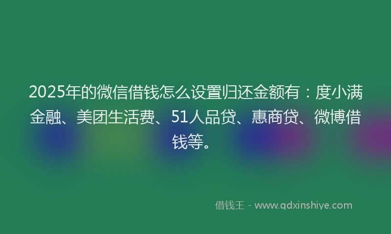 2025年的微信借钱怎么设置归还金额有：度小满金融、美团生活费、51人品贷、惠商贷、微博借钱等。