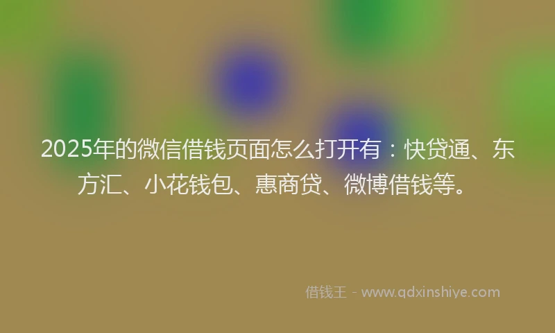2025年的微信借钱页面怎么打开有：快贷通、东方汇、小花钱包、惠商贷、微博借钱等。