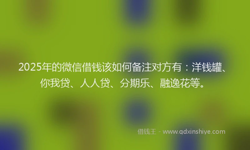 2025年的微信借钱该如何备注对方有：洋钱罐、你我贷、人人贷、分期乐、融逸花等。