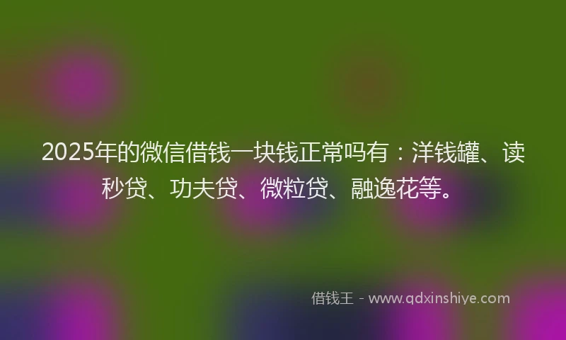 2025年的微信借钱一块钱正常吗有：洋钱罐、读秒贷、功夫贷、微粒贷、融逸花等。