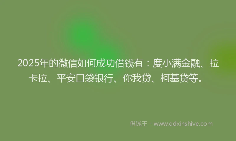 2025年的微信如何成功借钱有：度小满金融、拉卡拉、平安口袋银行、你我贷、柯基贷等。