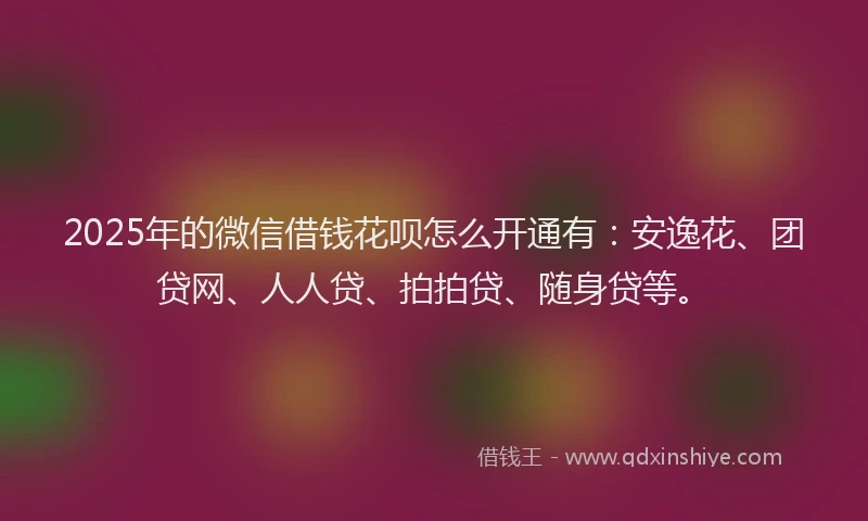 2025年的微信借钱花呗怎么开通有：安逸花、团贷网、人人贷、拍拍贷、随身贷等。