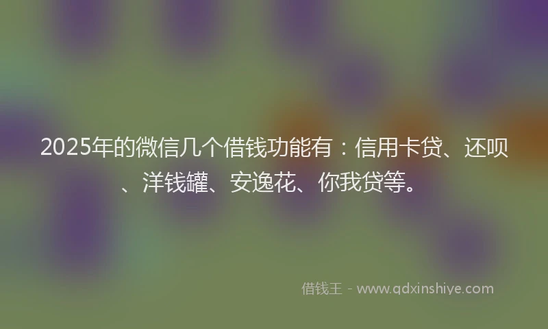 2025年的微信几个借钱功能有：信用卡贷、还呗、洋钱罐、安逸花、你我贷等。