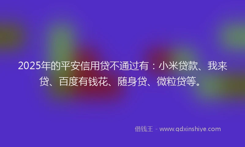 2025年的平安信用贷不通过有：小米贷款、我来贷、百度有钱花、随身贷、微粒贷等。