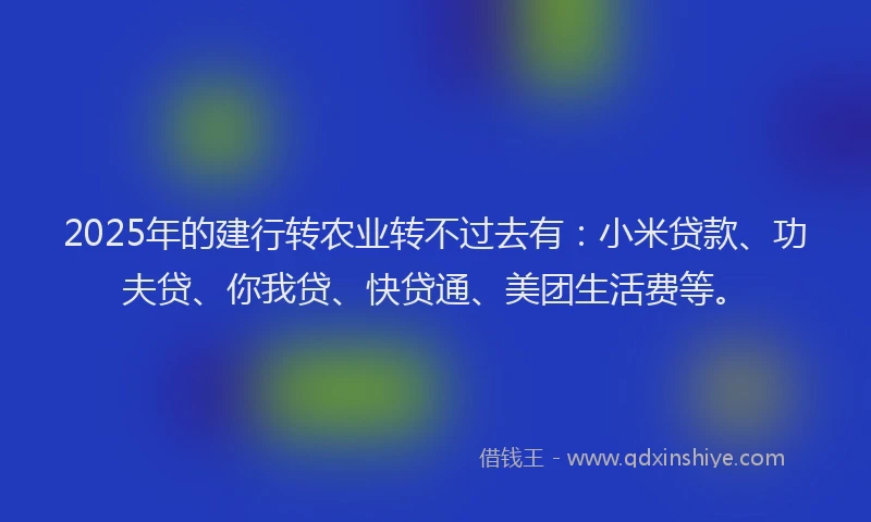 2025年的建行转农业转不过去有：小米贷款、功夫贷、你我贷、快贷通、美团生活费等。
