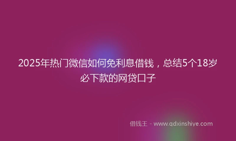 2025年热门微信如何免利息借钱，总结5个18岁必下款的网贷口子
