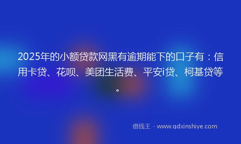 2025年的小额贷款网黑有逾期能下的口子有：信用卡贷、花呗、美团生活费、平安i贷、柯基贷等。