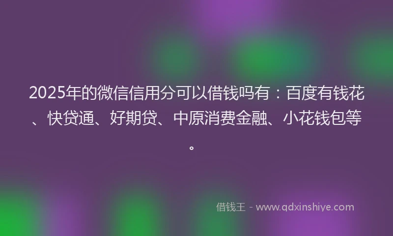 2025年的微信信用分可以借钱吗有：百度有钱花、快贷通、好期贷、中原消费金融、小花钱包等。