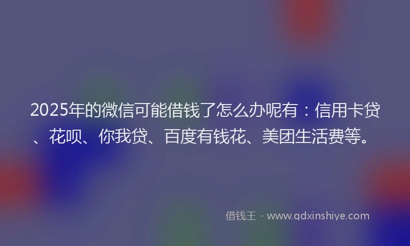 2025年的微信可能借钱了怎么办呢有：信用卡贷、花呗、你我贷、百度有钱花、美团生活费等。
