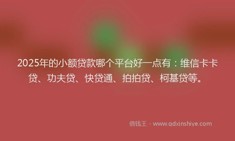 2025年的小额贷款哪个平台好一点有：维信卡卡贷、功夫贷、快贷通、拍拍贷、柯基贷等。