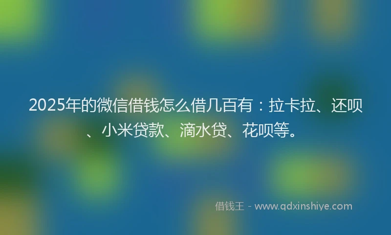 2025年的微信借钱怎么借几百有：拉卡拉、还呗、小米贷款、滴水贷、花呗等。