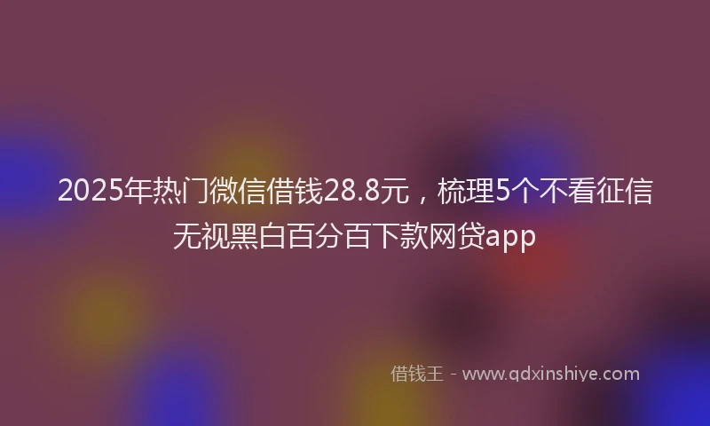 2025年热门微信借钱28.8元，梳理5个不看征信无视黑白百分百下款网贷app
