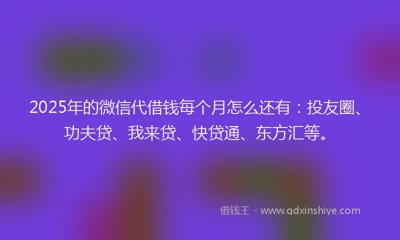 2025年的微信代借钱每个月怎么还有：投友圈、功夫贷、我来贷、快贷通、东方汇等。