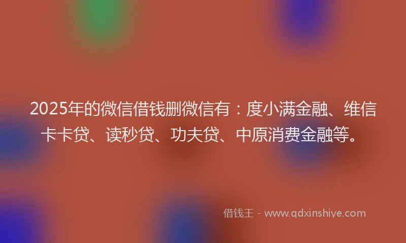 2025年的微信借钱删微信有：度小满金融、维信卡卡贷、读秒贷、功夫贷、中原消费金融等。