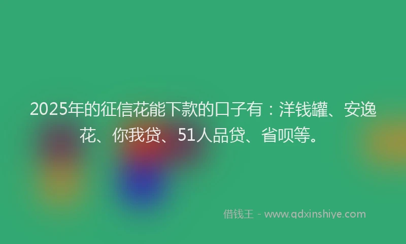 2025年的征信花能下款的口子有：洋钱罐、安逸花、你我贷、51人品贷、省呗等。