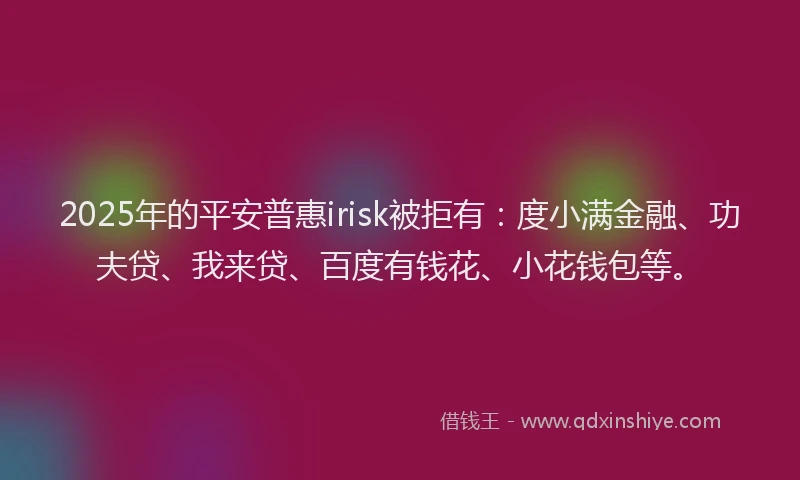 2025年的平安普惠irisk被拒有：度小满金融、功夫贷、我来贷、百度有钱花、小花钱包等。