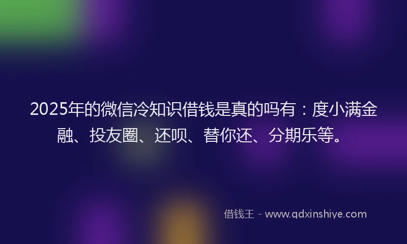 2025年的微信冷知识借钱是真的吗有：度小满金融、投友圈、还呗、替你还、分期乐等。