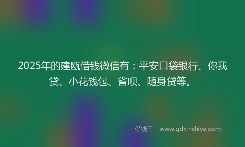 2025年的建瓯借钱微信有：平安口袋银行、你我贷、小花钱包、省呗、随身贷等。