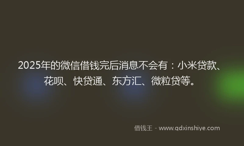 2025年的微信借钱完后消息不会有：小米贷款、花呗、快贷通、东方汇、微粒贷等。