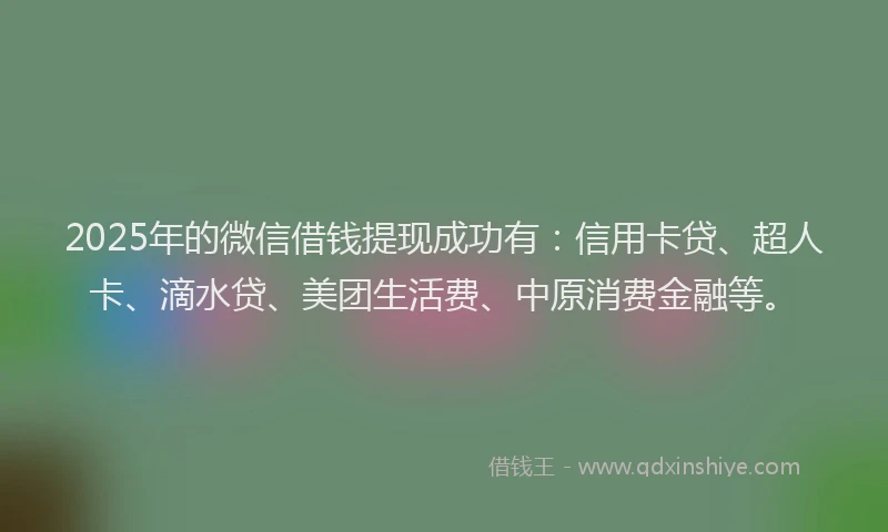 2025年的微信借钱提现成功有：信用卡贷、超人卡、滴水贷、美团生活费、中原消费金融等。