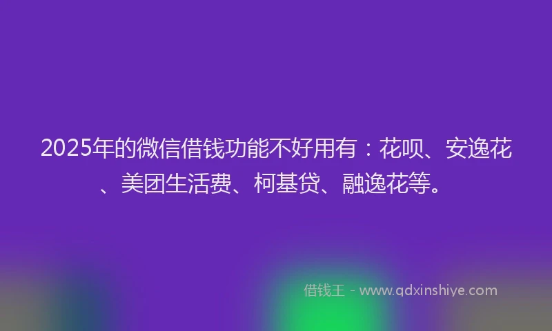 2025年的微信借钱功能不好用有：花呗、安逸花、美团生活费、柯基贷、融逸花等。