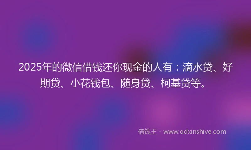 2025年的微信借钱还你现金的人有：滴水贷、好期贷、小花钱包、随身贷、柯基贷等。