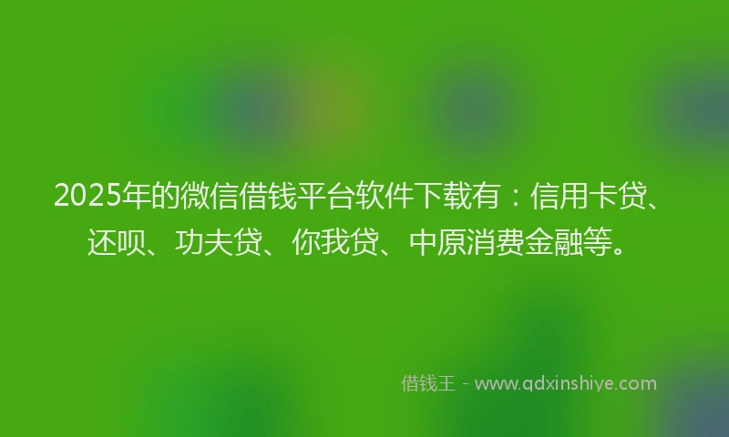 2025年的微信借钱平台软件下载有：信用卡贷、还呗、功夫贷、你我贷、中原消费金融等。