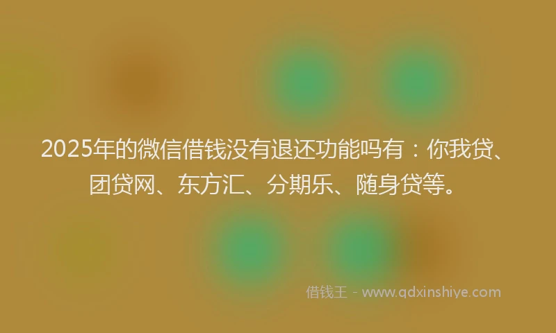 2025年的微信借钱没有退还功能吗有：你我贷、团贷网、东方汇、分期乐、随身贷等。