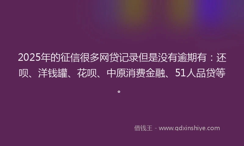 2025年的征信很多网贷记录但是没有逾期有：还呗、洋钱罐、花呗、中原消费金融、51人品贷等。