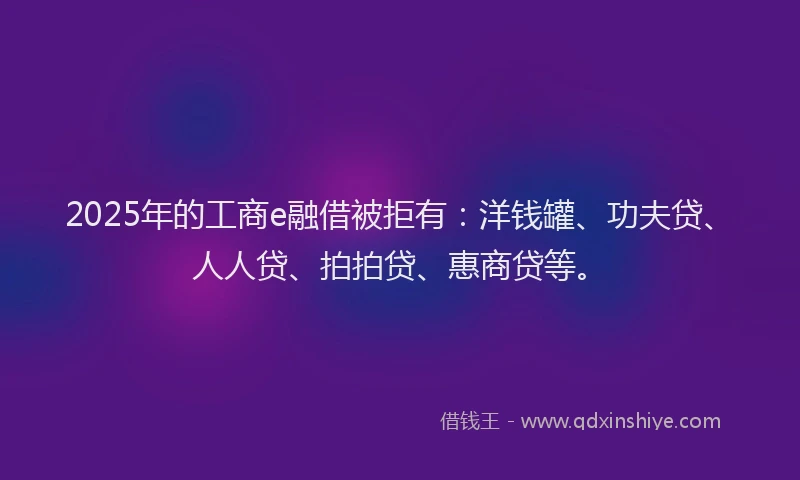 2025年的工商e融借被拒有：洋钱罐、功夫贷、人人贷、拍拍贷、惠商贷等。