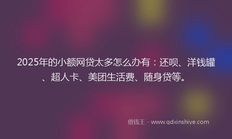 2025年的小额网贷太多怎么办有：还呗、洋钱罐、超人卡、美团生活费、随身贷等。