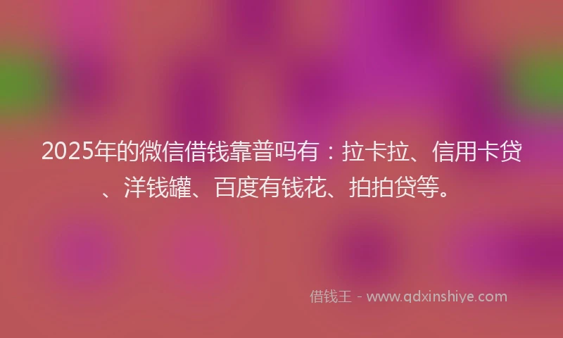 2025年的微信借钱靠普吗有：拉卡拉、信用卡贷、洋钱罐、百度有钱花、拍拍贷等。