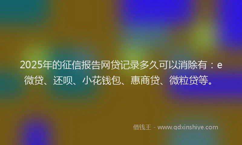 2025年的征信报告网贷记录多久可以消除有:e微贷、还呗、小花钱包、惠商贷、微粒贷等。
