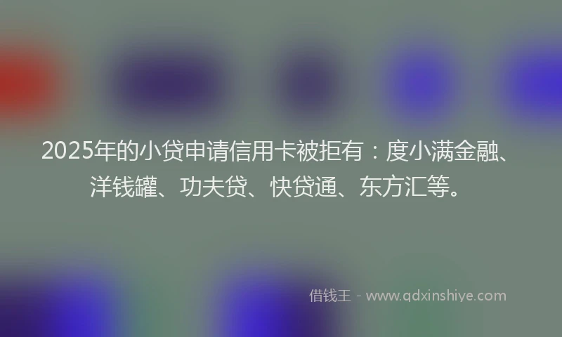 2025年的小贷申请信用卡被拒有：度小满金融、洋钱罐、功夫贷、快贷通、东方汇等。