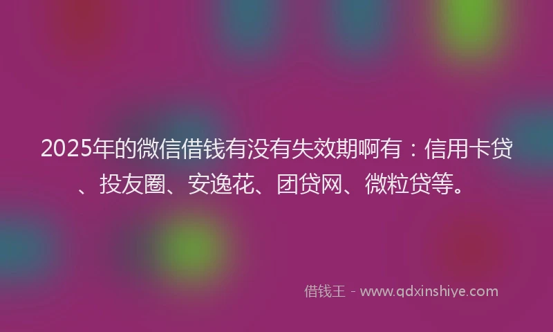 2025年的微信借钱有没有失效期啊有：信用卡贷、投友圈、安逸花、团贷网、微粒贷等。