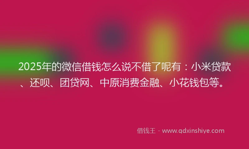 2025年的微信借钱怎么说不借了呢有：小米贷款、还呗、团贷网、中原消费金融、小花钱包等。