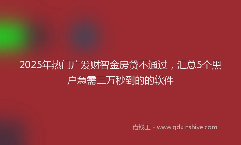2025年热门广发财智金房贷不通过，汇总5个黑户急需三万秒到的的软件