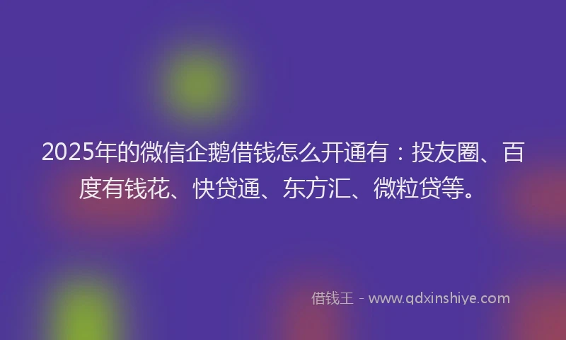 2025年的微信企鹅借钱怎么开通有：投友圈、百度有钱花、快贷通、东方汇、微粒贷等。