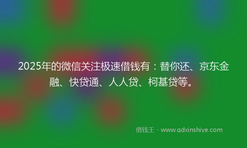 2025年的微信关注极速借钱有：替你还、京东金融、快贷通、人人贷、柯基贷等。