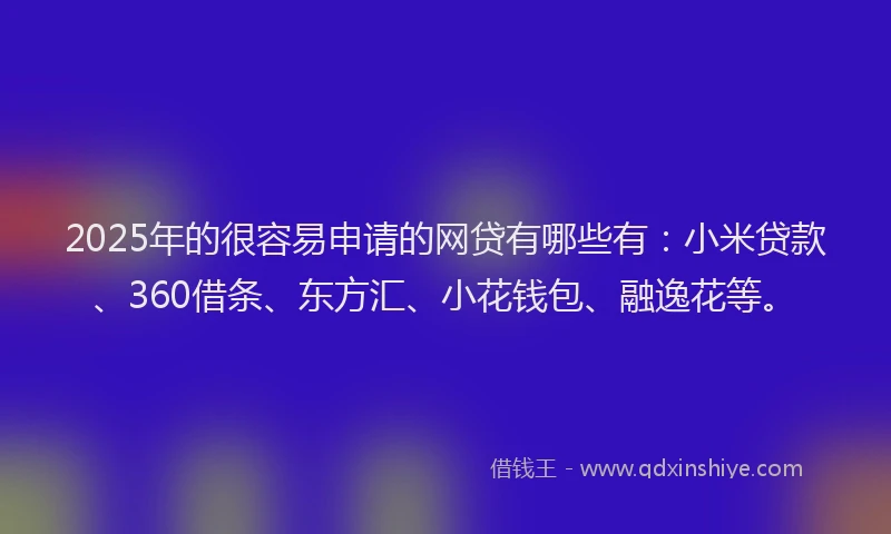2025年的很容易申请的网贷有哪些有：小米贷款、360借条、东方汇、小花钱包、融逸花等。